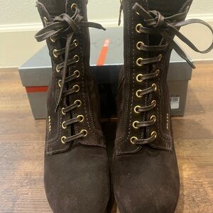 Prada Brown Suede Lace Up Boots with box 39.5 / 9